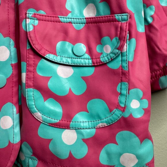 HATLEY Pink Floral Raincoat Girls 5 5T Hood Striped Terry Lined Rain Jacket Girl - Picture 5 of 9